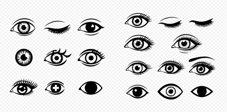A collection of various eye illustrations in black and white.