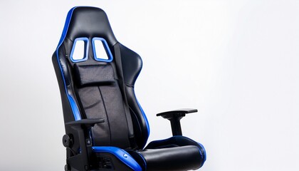 modern black and blue gaming chair on white background