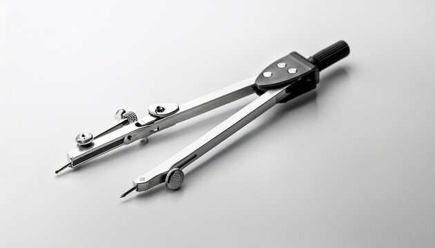 metal compass on white background for precise drafting and geometry