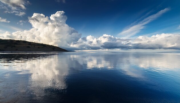 calm water reflecting cloudy sky - Powered by Adobe