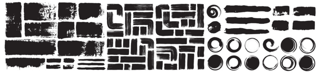 Brush strokes. set of grunge black paint, ink brush strokes. brush collection isolated on white background. Black ink paint, grunge backdrop, dirt banner,watercolor design and dirty texture.