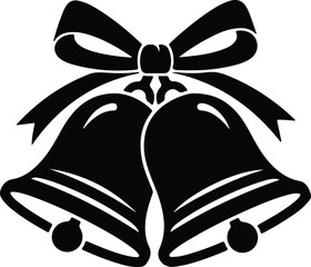 Vector christmas bells with ribbon bow decoration silhouette illustration