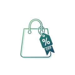 Vector graphic of a shopping bag with a hanging price tag showing a percentage off discount.