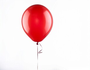 red balloon with long string isolated on white