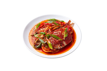 Korean dish of braised fish called Byeong-eo-jorim (Korean fish stew) in png file png 파일의 한국식 요리인 병어조림
