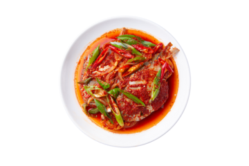 Korean dish of braised fish called Byeong-eo-jorim (Korean fish stew) in png file png 파일의 한국식 요리인 병어조림