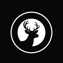Vector deer head inside circle minimal black white silhouette illustration