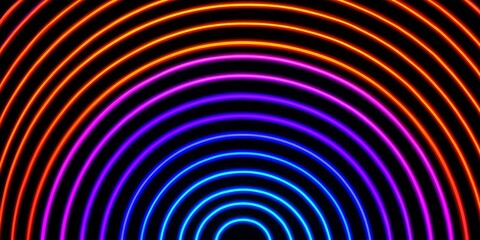 Colorful neon concentric circles on black background
