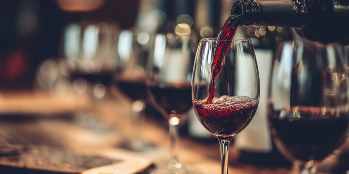 Red wine being poured into glass at wine tasting