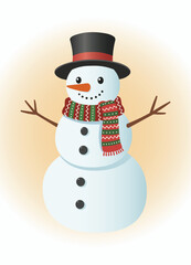 Cheerful Snowman with Top Hat and Scarf