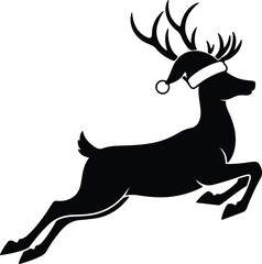 Vector Reindeer jumping wearing Santa hat holiday silhouette illustration