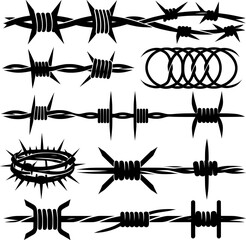 Vector art of various barbed wire elements and patterns