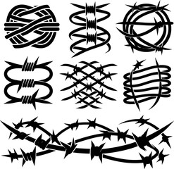 Vector art of collection of barbed wire designs