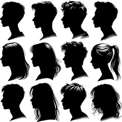 Vector art of diverse collection of human head silhouettes