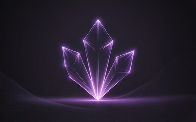 Abstract glowing purple crystal formation with light particles on a dark background