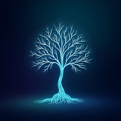 A digital wave line forming a delicate abstract tree silhouette.