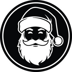Vector Santa Claus head holiday character black and white silhouette illustration