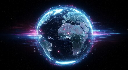 Digital earth glowing with connections and data streams in outer space
