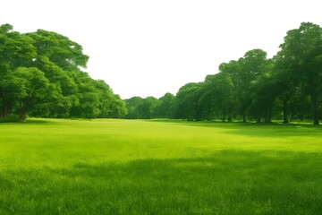 Obraz premium Landscape of grass field and green environment public park, natural outdoor background for eco design and nature backdrop concepts