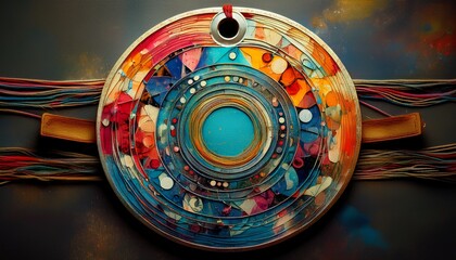 abstract tag with circular opening and distressed texture