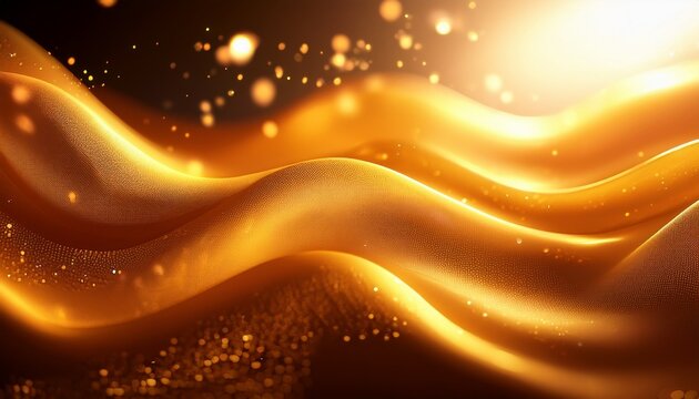 abstract orange yellow flowing fabric texture with subtle glowing particles soft light this elegant material forms graceful curves waves suggesting luxurious dynamic background for design