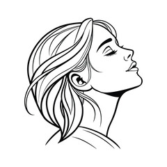 Beautiful Girl Head In Line Art Vector