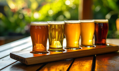 Craft beer tasting event local brewery beverage photography outdoor garden natural lighting community experience