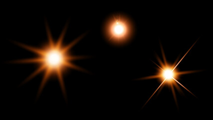 Orange sun effect PNG. Bright solar flare with crystal starburst, glowing aura, and fiery splash of light.