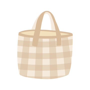 Vector illustration of a modern beige picnic bag with a soft plaid pattern. Perfect for summer themes, outdoor scenes, or lifestyle projects. High-quality vector suitable for printing or web design.