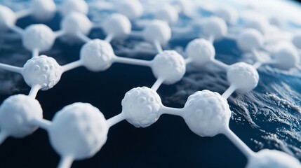 Conceptual 3D visualization showing hydrogen molecule network forming infrastructure grid on Earth.