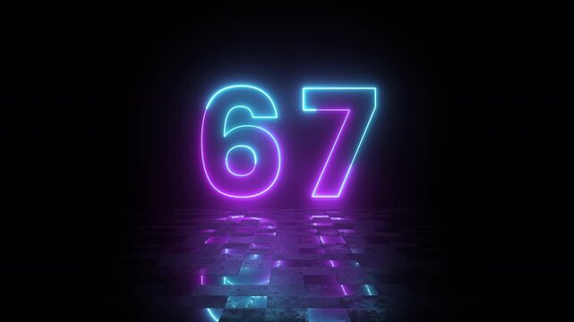 67 Six Seven Meme Text Animation, Funny Joke Humor, Reflective Floor, 4K