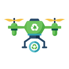 Eco Recycling Drone Icon: Green Technology for Environmental Sustainability | Flat Colorful Vector