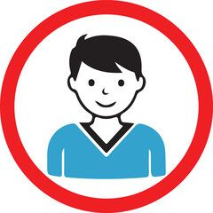 Simple avatar person icon blue shirt red circle