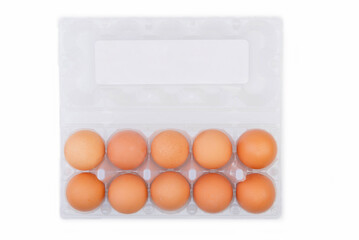 Plastic egg carton isolated on white background