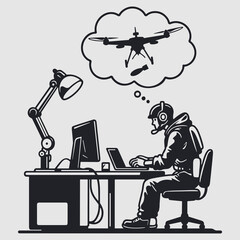 Person  controls an unmanned aerial vehicle using a program on a laptop