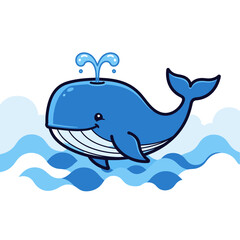 Obraz premium Cartoon Whale Illustration - Playful Marine Life in Blue Waters.