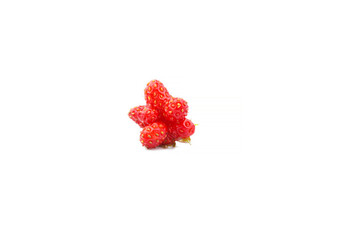 One strawberries with strawberry leaf on white background.