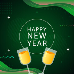 Raise a toast to a Happy New Year with this vibrant celebratory illustration featuring sparkling drinks