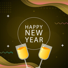 Happy New Year Celebration with Toasting Champagne Flutes and Abstract Festive Background