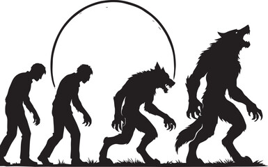"Werewolf Transformation Silhouette – Human to Beast Evolution Under Full Moon"
