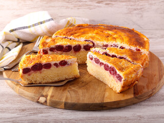 Cherry and cheese cake, sliced