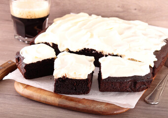 Guiness, beetroot and chocolate cake, served