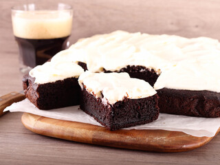Guiness, beetroot and chocolate cake, served