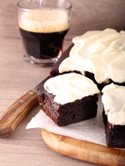 Guiness, beetroot and chocolate cake, served