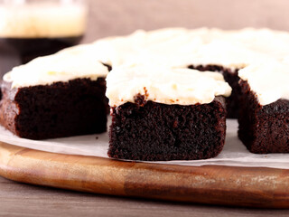 Guiness, beetroot and chocolate cake, served