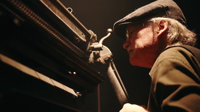 Immersive dark atmosphere in machine newspaper printing press operation
