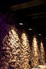 Wall in a cozy café decorated with seashells, stylish interior design detail