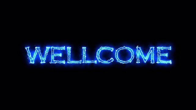 eon glowing welcome text animation in with black background  . modern neon style welcome text on black background  with alpha channel .