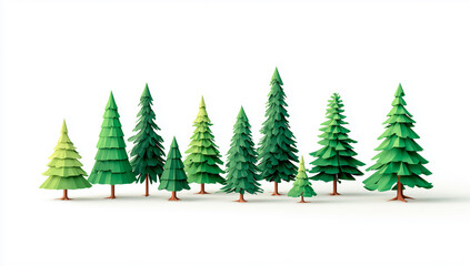 Obraz premium Minimal stylized green pine trees on white background.