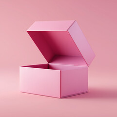 Open pink gift box on pastel background.